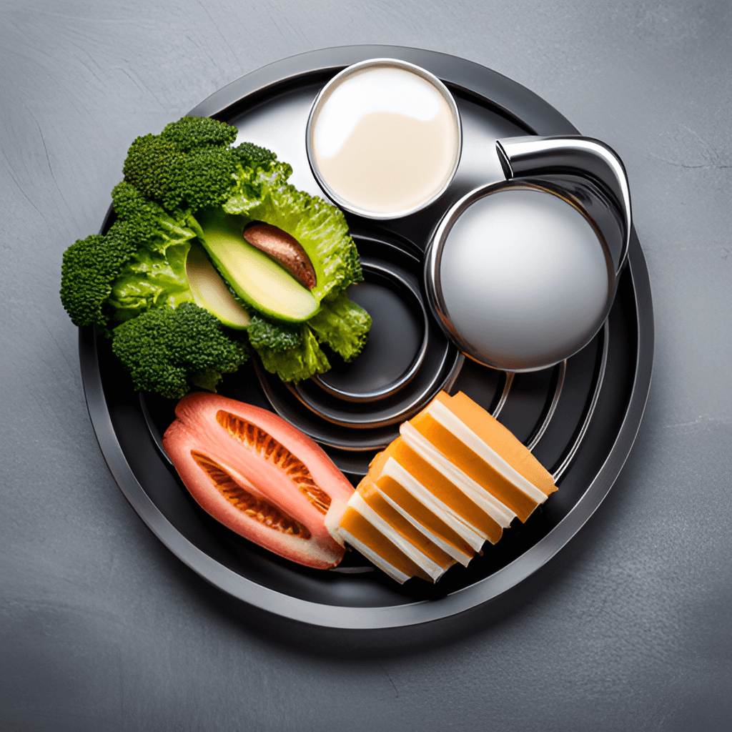 Un'illustrazione che rappresenta il nostro sistema di intelligenza artificiale avanzato, intrecciato con prodotti alimentari sani, a significare il nostro impegno per una dieta e un'alimentazione personalizzate.